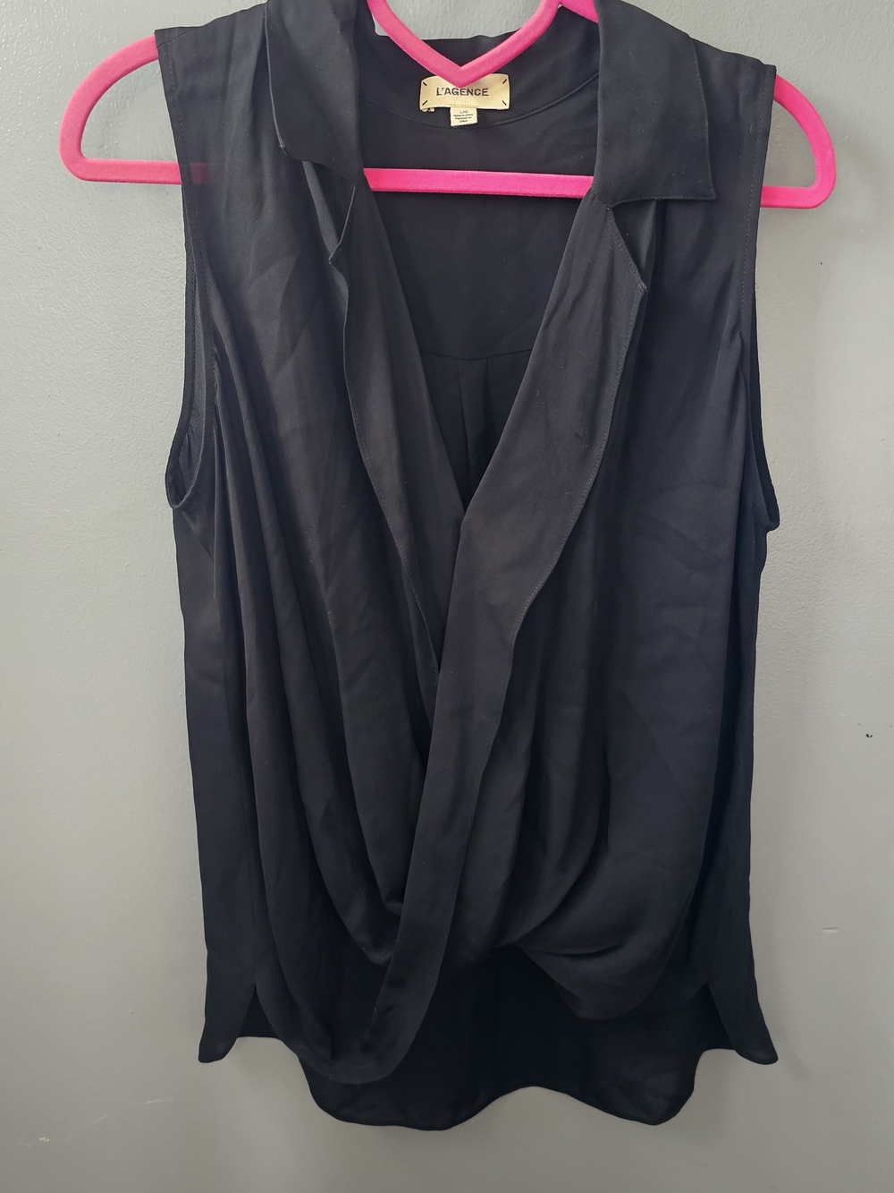 L'AGENCE Black Draped Sleeveless Camisole